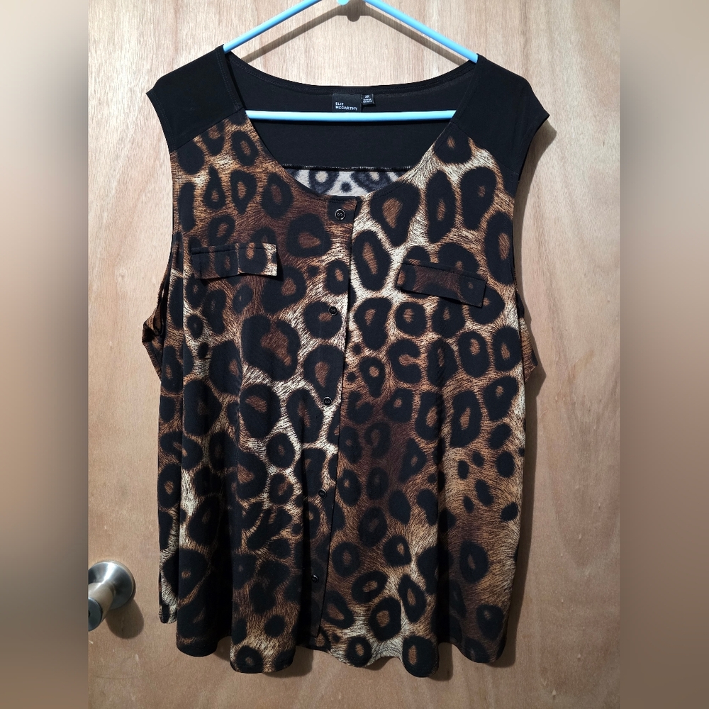 Stylish Leopard Print Sleeveless Blouse
